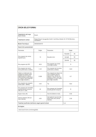 Bosch SMS6EMW70T Serie 6 Solo Bulaşık Makinesi 60 CM Beyaz