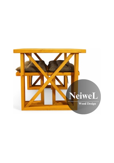 Neiwel Leis Doğal Ahşap Banklı Mutfak Ve Yemek Masası Takımı-80-160 Takım Açık Ceviz