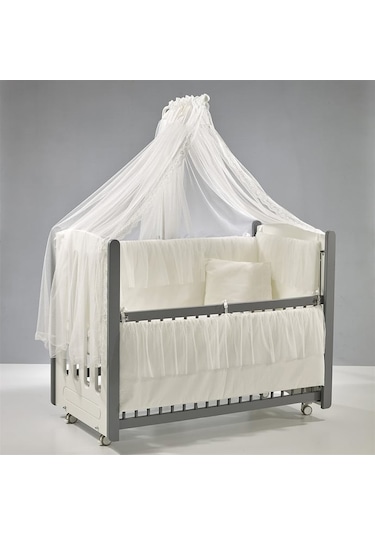 Meltem Kids Mia Anne Yanı Ahşap Sallanır Beşik 60 x 120 CM (Gri - Ekru) Gri