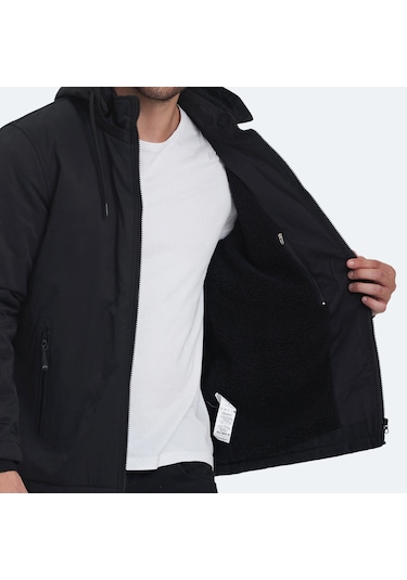 Slazenger HALDOR IN Erkek Kapüşonlu Şişme Siyah Mont & Kaban