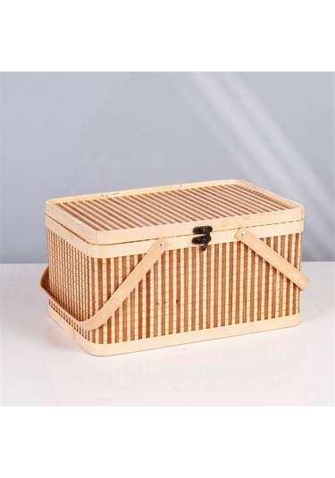 Xiaaokeji Dokuma Sepetler Büyük Bambu Piknik Meyve Kapaklı Ekmek Zongzi Düzenleyici Haki