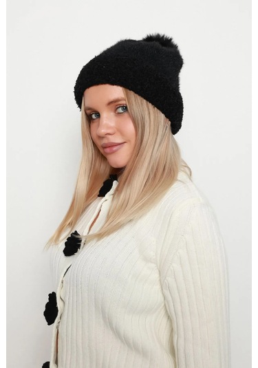 Ponpon Detay Kadın Bere 1136 Siyah Siyah