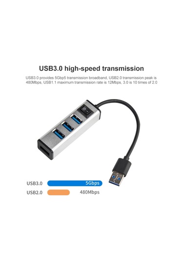 Usb - 4 Usb 3.0 Bağlantı Noktası Alüminyum Alaşım Göbek Gümüş