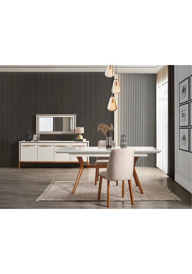 Firu Yemek Odası Takımı Yemek Masası + 4 Adet Sandalye Beyaz