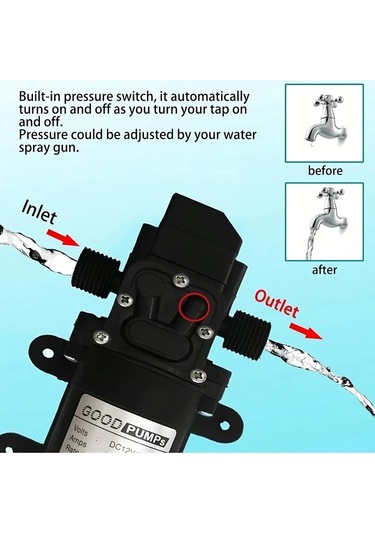 Honeybeeshop 1 Bilgisayar 6l Dak Kendinden Emişli Su Pompası 70w Dc12v Yüksek Basınç 130psı Dayanıklı Plastik Otomotiv Endüstriyel Kullanım