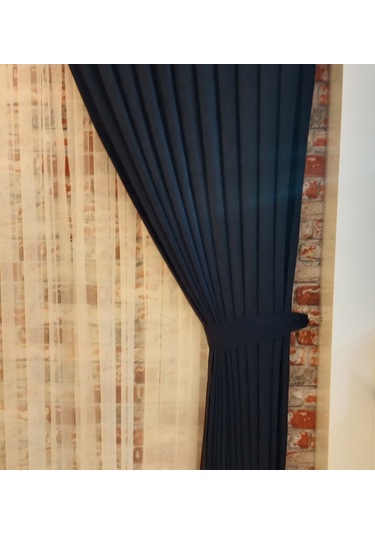 Koyu Lacivert Renk Fon Kadife Perde Çift Kanat 1/3 Sık Pileli Dikim V-35 Koyu Lacivert