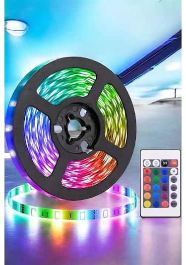 Bfs 5 Metre Şerit Led Rgb Işıklı Kumandalı Güç Adaptörü Her Ortama Uygun Çok Renkli