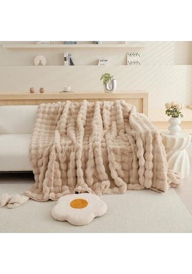 Willowhaven Kış Yumuşak Tavşan Peluş Kanepe Havlusu, Modern Açık Kahve Örtü, 180x130 Cm, Kombine Kanepe İçin Açık Kahve