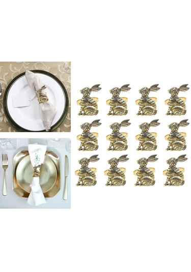 Homyl Tavşan Desenli Paskalya Peçete Halkaları Şükran Altın Altın