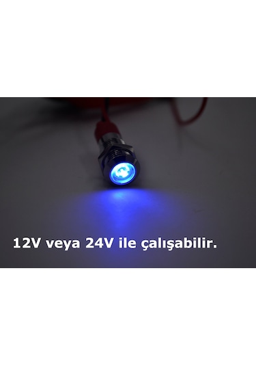 Kablolu 8mm Mini Metal Mavi Göz Lamba Led 12v 24v