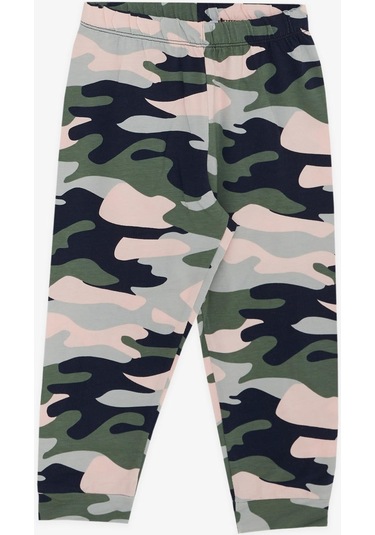 Macawı Kız Çocuk Pijama Takımı Kamuflaj Desenli 3-8 Yaş, Krem-krem Krem