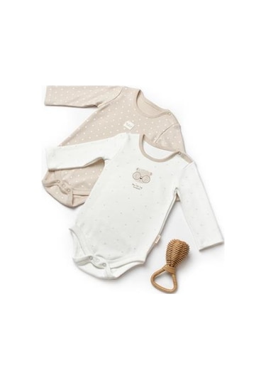 Bebek 2li Uzun Kollu Badi %100 Organik Pamuk, Bebek Ve Yenidoğan Serisi - Csy8102 Ekru