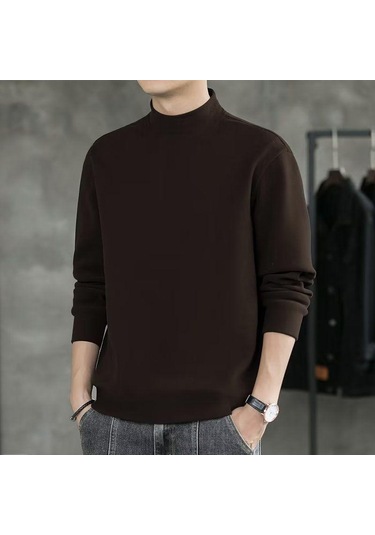 Erkek Sonbahar/kış Polar Kapşonlu Üst Yarı Yüksek Yaka Bol Uzun Kollu Tişört Sıcak Tabanlı Gömlek Erkek Kahve Kahverengi Erkek Sonbahar/kış Polar Kapşonlu Üst Yarı Yüksek Yaka Bol Uzun Kollu Tişört Sıcak Tabanlı Gömlek Erkek Kahve Kahverengi