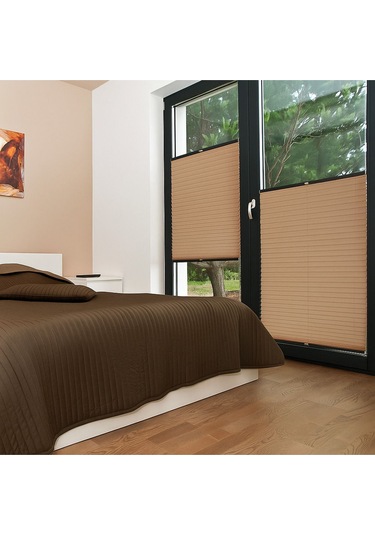 Perdema Yapışkanlı Blackout Plise Karartma Cam Balkon Perdesi - Ofis Perdesi - Mutfak Perdesi - Salon Kahverengi V03