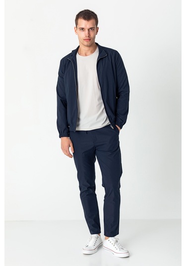 Erkek Rahat Kesim Beli Lastili İçi Astarlı Klasik Baharlık Mont Lacivert