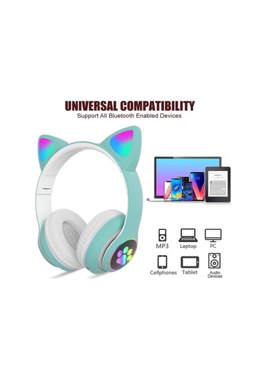 Jeemson Kedi Kulaklı Led Işıklı Bluetooth Kulaklık, Mikrofonlu, Çocuklar İçin Güvenli Ses, Oyun/müzik/seyahat Uygun lik