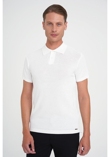 Comfort Fit Polo Yaka Kısa Kollu Ekru Triko Tr 883 Ekru