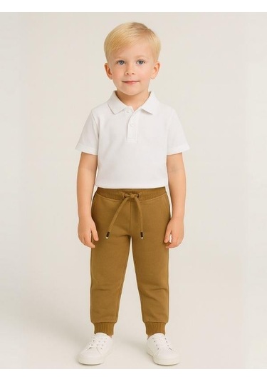 Çocuk Beli Paçası Lastikli Yumuşak Dokulu Okul Eşofman Altı-16088 Camel