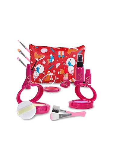 Geekyou Kız Çocukları İçin 14 Parça Sahte Makyaj Seti - Abs Ve Ahşap Malzeme - 20 24.5cm Depolama Çantası İle Jy801 Çok Renkli