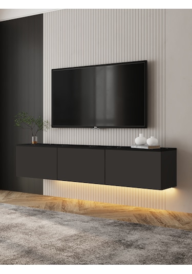 NEON IŞIKLI DUVARA MONTE TV ÜNİTESİ (antrasit)