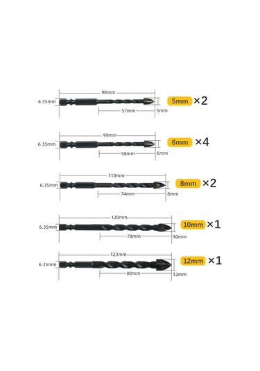 Suofeng Kalıcı Alyuminyum Allyüzeyli Siyah Matkap Ucu Seti 10 Adet : Cam, Tuğla, Çimento Duvar Ve Seramik İçin 4-12mm Çaplı Çok Amaçlı Delme Uçları