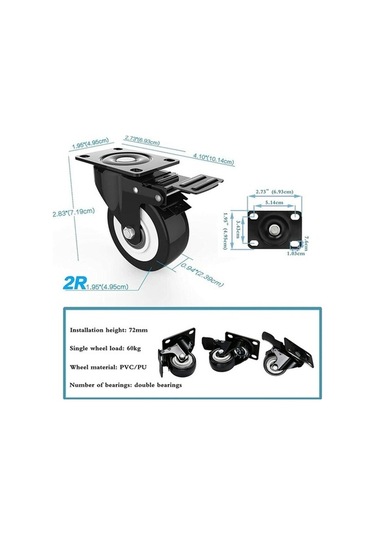 Novahub 4 Adet 50mm Sessiz Frenli Mobilya Tekerleri, 400kg Ağır Hizmet Tekeri, Palet Taşıma Tekerleri Siyah -