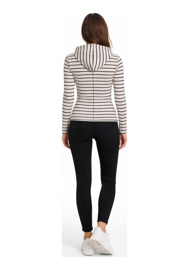 Alexander Gardi Çizgili Kapüşonlu Sweatshirt B25-00270 Beyaz - Siyah