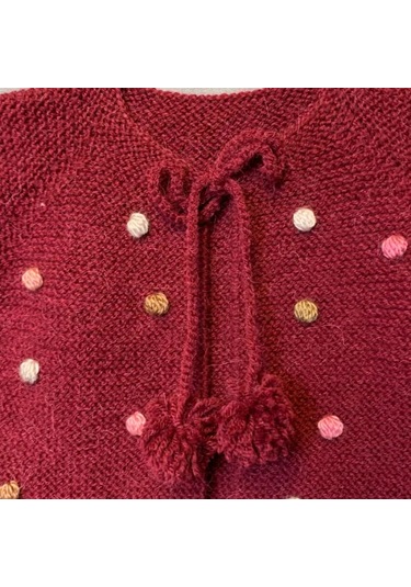 Uretti - Yıldız 7202 - El Örgüsü Bordo Hırka - Şapka İkili Bebek Takımı - 1/2 Yaş Bordo