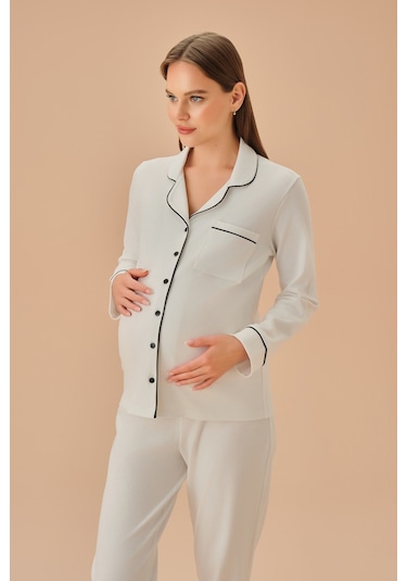 Suwen Pearl Hamile Lohusa Pijama Takımı Sh25206660l036 Ekru