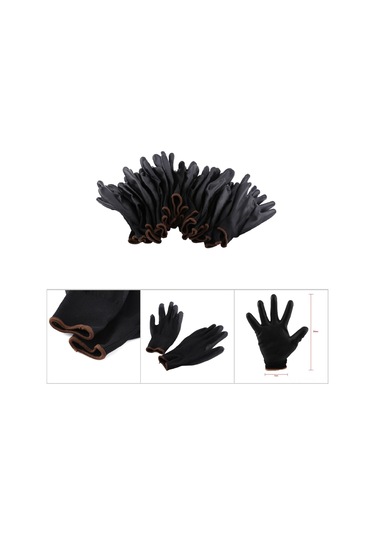 Geeksen 12 Çift Pukaplı Antistatik Nilon Eldiven, Esnek, Soluk, Dayanıklı, Siyah 9l