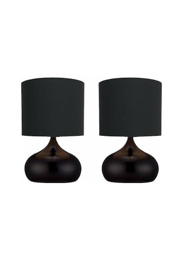 2 Adet Siyah Kumaş Şapkalı Metal Elips Masa Lambaları Siyah