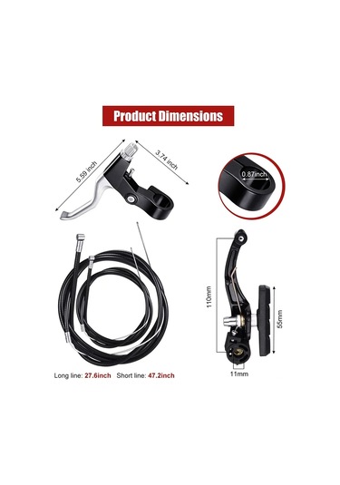 Yifomall Bisiklet V-fren Seti: Tam Alüminyum Siyah Fren Kolu + V-fren + Fren Kablosu - Yol Bisikleti İçin Tam Set