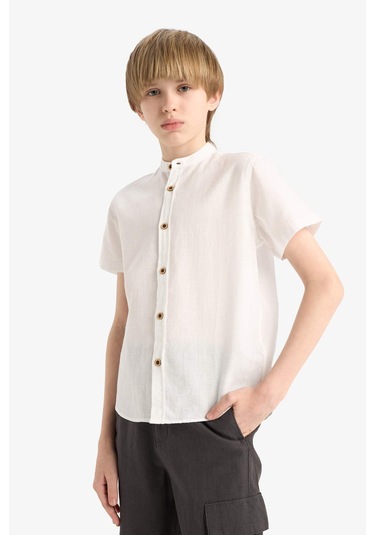 Defacto Erkek Çocuk Hakim Yaka Kısa Kollu Gömlek F3583a825smwt34 Beyaz