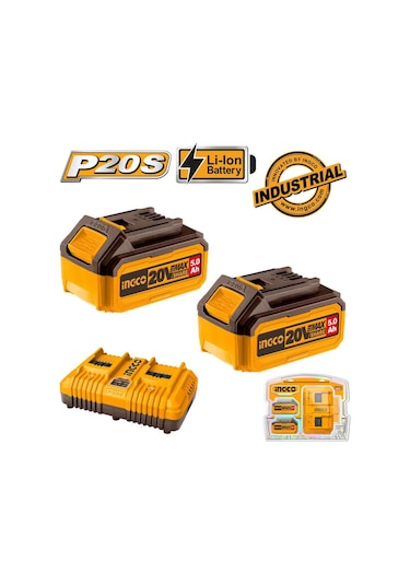 Ingco FBCPK2425E Li-ion 20v 5.0Ah Akü Ve Şarj Aleti Seti 2 Akü