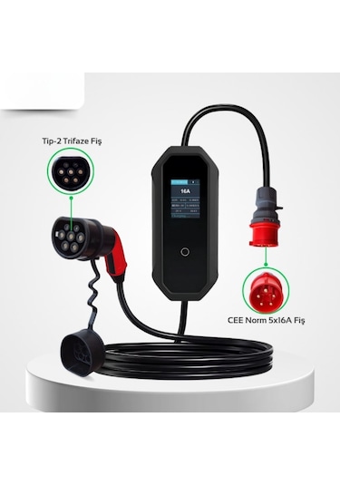 11 Kw 16A Tip-2 5X16A Fiş Trifaze Çantalı Dönüştürücü Kablolu Elektrikli Araç Taşınabilir Şarj Istasyonu 5 M Türkçe