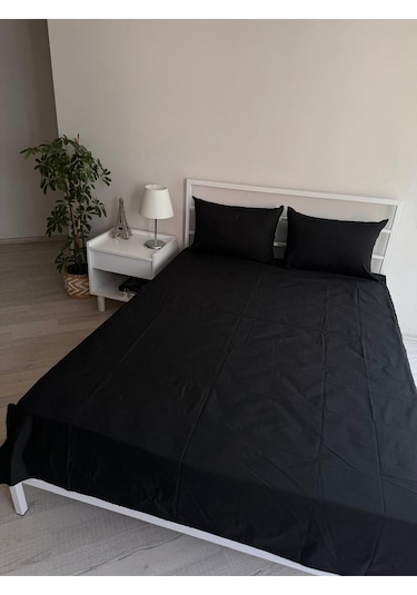 Üntaş Tek Lastiksiz Çarşaf Ve 1 Adet Yastik Kilifi Siyah
