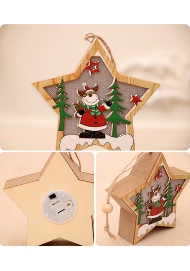 Xindoker Işıklı Ahşap Asortiği: Renkli Yuvarlak/yıldız Desenli Askı 9.6-11cm