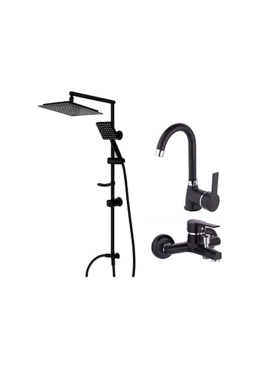 Siyah Banyo Seti - Duş Robotu, Banyo Bataryası, Lavabo Bataryası Siyah