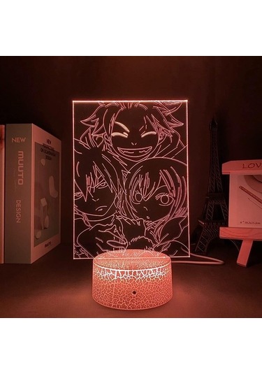Goldenqian Anime Fairy Tail Natsu 3d Lamba Gece Lambası Led Dokunmatik Sensör Gece Lambası Çocuk Odası Dekor Için R6zndy Siyah