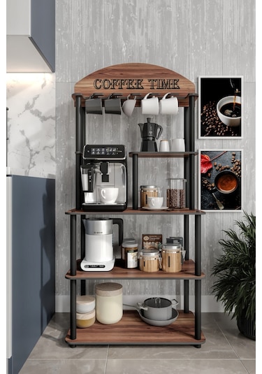 Coffee Time Dekoratif Kahve Standı Çok Amaçlı Dolap Ceviz