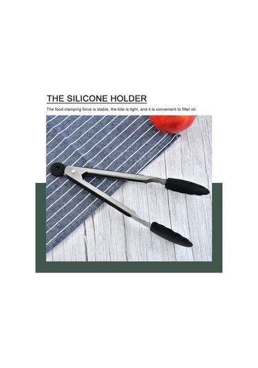 Youtek Yeşil 7 İnç Silikon Uçlu Mutfak Kömürü - 230 C Isı Dayanıklı Paslanmaz Çelik - Yemek Döndürme Ve Taşıma - Temizliği Kolay Yeşil