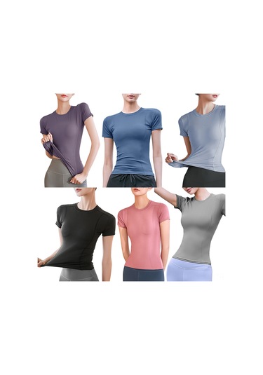 Ximistore9 Bayanlar İçin Spor Tişört - Esnek, Nefes Alıcı, Form Verici - Koşu, Yoga, Fitness - Mor Mor