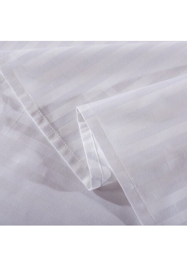 Nivora Çift Kişilik Çizgili Pamuk Saten Çarşaf 240x280 Mix & Match Otel Serisi Beyaz