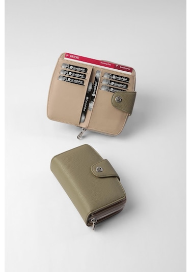 Cengiz Pakel Orta Boy Çıt Çıt Detaylı Kadın Cüzdan/portföy - 65300 - Haki/vizon 65300-haki-vizon