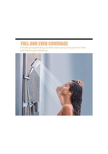 Pazly Abs Malzeme 6 Fonksiyonlu Krom Duş Başlığı - 1.5m Hortum + Ayarlanabilir Askı - Gümüş Gümüş