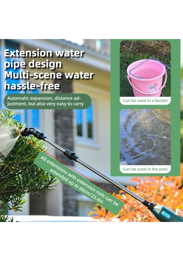 Wezone Pratik Ve Güçlü 23 İnç Paslanmaz Çelik Elektrikli Bahçe Hortumu - 9.8ft Uzunluk, 2400mah Pil, 3 Nozul Seçeneği İle Geniş Spreyleme