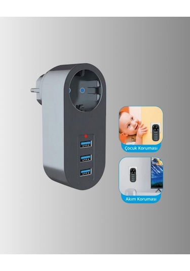 2500w Güç Destekli Akım Korumalı Priz 3 Semeglbl - 85 Usb Çıkışlı
