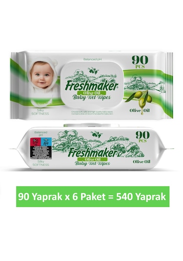 Freshmaker Islak Havlu Zeytinyağlı Sensitive Kapaklı 540 Yaprak 6 Paket