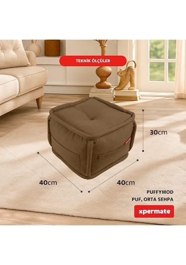 Xpermate Puffymod Dekoratif Kare Puf Orta Sehpa 40x40cmkahverengi