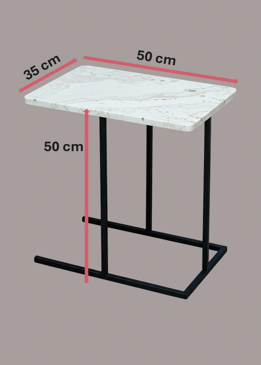 Dekoratif Beyaz Metal Yan Sehpa Ahşap Raflı Koltuk Yanı Servis Sehpası Çok Amaçlı Zigon C Sehpa Beyaz